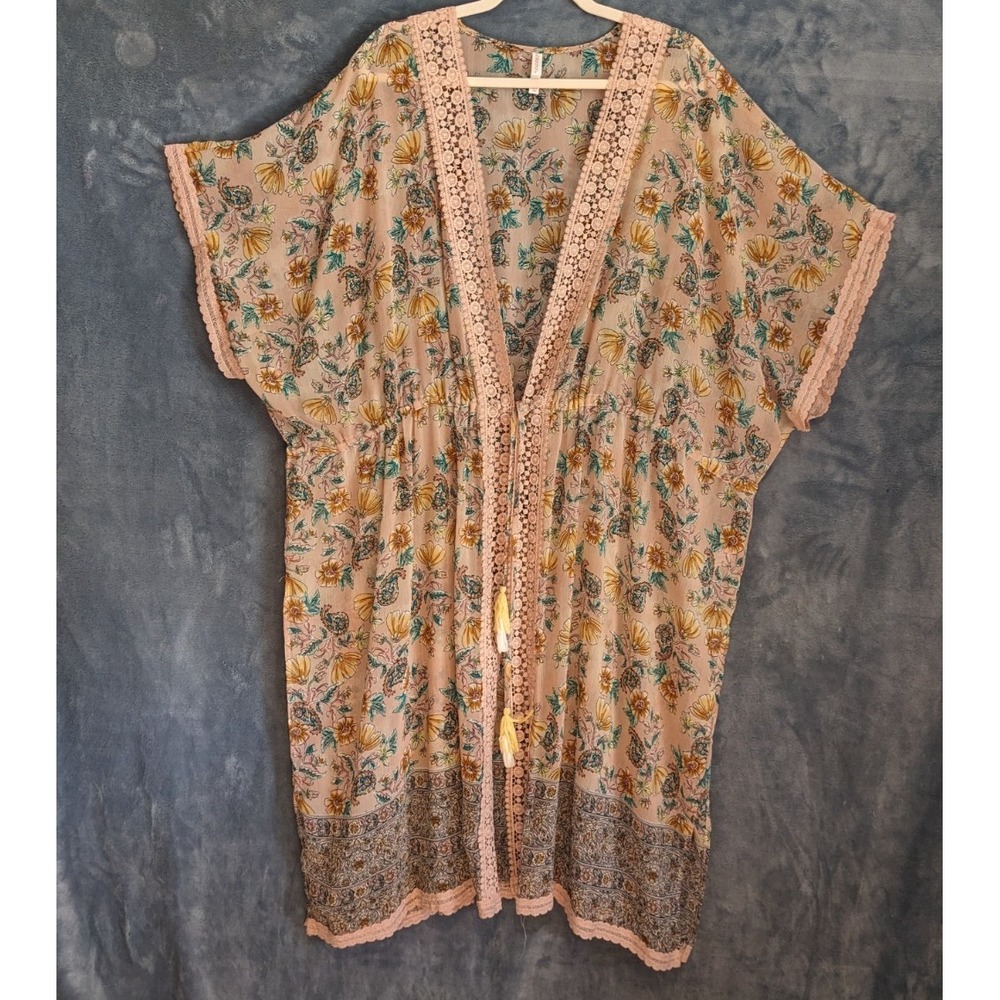 Xhilaration Sheer Lace Duster Robe Romantic Floral Beach Coverup Kimono XL/XXL